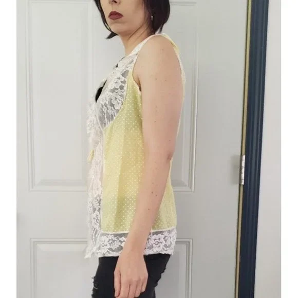 70s Yellow Sheer Lacy‎ Babydoll Top - Picture 2 of 4